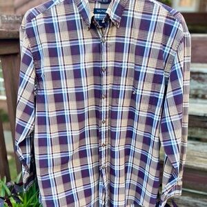 Vintage Nautica Button Down Shirt XL Maroon Tan Cream EXCELLENT